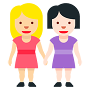 👩🏼‍🤝‍👩🏻 Emoji Duas Mulheres De Mãos Dadas: Pele Morena Clara E Pele Clara na Twitter Twemoji 12.0.