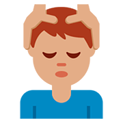 💆🏽‍♂️ Emoji Mann, der eine Kopfmassage bekommt: mittlere Hautfarbe Twitter Twemoji 12.1.3.