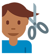 💇🏾‍♂️ Emoji Mann beim Haareschneiden: mitteldunkle Hautfarbe Twitter Twemoji 12.1.3.