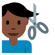 💇🏿‍♂️ Emoji Mann beim Haareschneiden: dunkle Hautfarbe Twitter Twemoji 12.1.3.