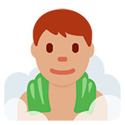 🧖🏽‍♂️ Emoji Mann in Dampfsauna: mittlere Hautfarbe Twitter Twemoji 12.1.3.