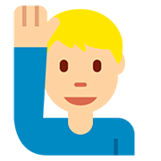 🙋🏼‍♂️ Emoji Hombre Con La Mano Levantada: Tono De Piel Claro Medio en Twitter Twemoji 12.1.3.