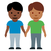 👨🏿‍🤝‍👨🏾 Emoji händchenhaltende Männer: dunkle Hautfarbe, mitteldunkle Hautfarbe Twitter Twemoji 12.1.3.