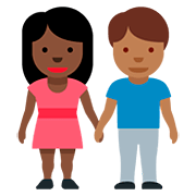 🧑🏿‍🤝‍🧑🏾 Emoji sich an den Händen haltende Personen: dunkle Hautfarbe, mitteldunkle Hautfarbe Twitter Twemoji 12.1.3.