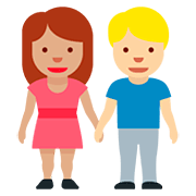 🧑🏽‍🤝‍🧑🏼 Emoji sich an den Händen haltende Personen: mittlere Hautfarbe, mittelhelle Hautfarbe Twitter Twemoji 12.1.3.