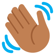 👋🏾 Emoji winkende Hand: mitteldunkle Hautfarbe Twitter Twemoji 12.1.3.