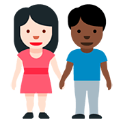 👩🏻‍🤝‍👨🏿 Emoji Mann und Frau halten Hände: helle Hautfarbe, dunkle Hautfarbe Twitter Twemoji 12.1.3.