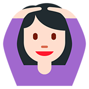 🙆🏻‍♀️ Emoji Frau mit Händen auf dem Kopf: helle Hautfarbe Twitter Twemoji 12.1.3.