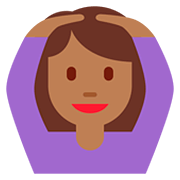 🙆🏾‍♀️ Emoji Frau mit Händen auf dem Kopf: mitteldunkle Hautfarbe Twitter Twemoji 12.1.3.