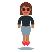 🕴🏾‍♀️ Emoji Frau im Business-Anzug schwebend: mitteldunkle Hautfarbe Twitter Twemoji 12.1.3.