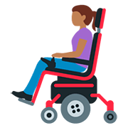 👩🏾‍🦼 Emoji Frau in elektrischem Rollstuhl: mitteldunkle Hautfarbe Twitter Twemoji 12.1.3.