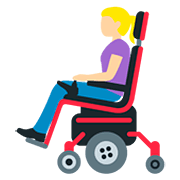 👩🏼‍🦼 Emoji Frau in elektrischem Rollstuhl: mittelhelle Hautfarbe Twitter Twemoji 12.1.3.