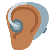 🦻🏾 Emoji Ohr mit Hörhilfe: mitteldunkle Hautfarbe Twitter Twemoji 12.1.