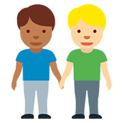 👨🏾‍🤝‍👨🏼 Emoji händchenhaltende Männer: mitteldunkle Hautfarbe, mittelhelle Hautfarbe Twitter Twemoji 12.1.