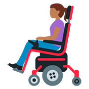 👩🏾‍🦼 Emoji Frau in elektrischem Rollstuhl: mitteldunkle Hautfarbe Twitter Twemoji 12.1.