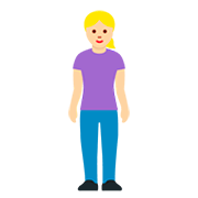 🧍🏼‍♀️ Emoji stehende Frau: mittelhelle Hautfarbe Twitter Twemoji 12.1.