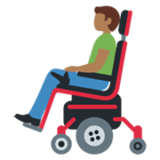👨🏾‍🦼 Emoji Homem Em Cadeira De Rodas Motorizada: Pele Morena Escura na Twitter Twemoji 13.0.1.