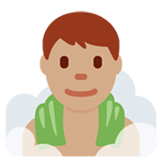 🧖🏽‍♂️ Emoji Hombre En Una Sauna: Tono De Piel Medio en Twitter Twemoji 13.0.1.