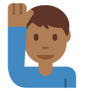 🙋🏾‍♂️ Emoji Mann mit erhobenem Arm: mitteldunkle Hautfarbe Twitter Twemoji 13.0.1.
