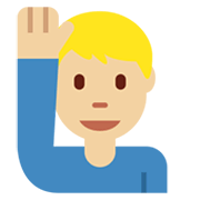 🙋🏼‍♂️ Emoji Homem Levantando A Mão: Pele Morena Clara na Twitter Twemoji 13.0.1.