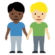 👨🏿‍🤝‍👨🏼 Emoji händchenhaltende Männer: dunkle Hautfarbe, mittelhelle Hautfarbe Twitter Twemoji 13.0.1.