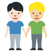 👨🏻‍🤝‍👨🏼 Emoji händchenhaltende Männer: helle Hautfarbe, mittelhelle Hautfarbe Twitter Twemoji 13.0.1.