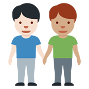 👨🏻‍🤝‍👨🏽 Emoji händchenhaltende Männer: helle Hautfarbe, mittlere Hautfarbe Twitter Twemoji 13.0.1.