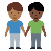 👨🏾‍🤝‍👨🏿 Emoji händchenhaltende Männer: mitteldunkle Hautfarbe, dunkle Hautfarbe Twitter Twemoji 13.0.1.