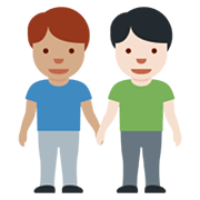 👨🏽‍🤝‍👨🏻 Emoji händchenhaltende Männer: mittlere Hautfarbe, helle Hautfarbe Twitter Twemoji 13.0.1.