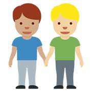 👨🏽‍🤝‍👨🏼 Emoji händchenhaltende Männer: mittlere Hautfarbe, mittelhelle Hautfarbe Twitter Twemoji 13.0.1.