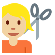 💇🏼 Emoji Persona Cortándose El Pelo: Tono De Piel Claro Medio en Twitter Twemoji 13.0.1.
