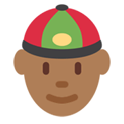 👲🏾 Emoji Mann mit chinesischem Hut: mitteldunkle Hautfarbe Twitter Twemoji 13.0.1.