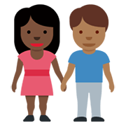 👩🏿‍🤝‍👨🏾 Emoji Mann und Frau halten Hände: dunkle Hautfarbe, mitteldunkle Hautfarbe Twitter Twemoji 13.0.1.