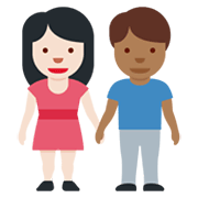 👩🏻‍🤝‍👨🏾 Emoji Mann und Frau halten Hände: helle Hautfarbe, mitteldunkle Hautfarbe Twitter Twemoji 13.0.1.
