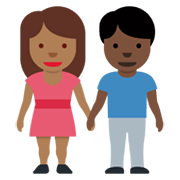 👩🏾‍🤝‍👨🏿 Emoji Mann und Frau halten Hände: mitteldunkle Hautfarbe, dunkle Hautfarbe Twitter Twemoji 13.0.1.
