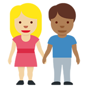 👩🏼‍🤝‍👨🏾 Emoji Mann und Frau halten Hände: mittelhelle Hautfarbe, mitteldunkle Hautfarbe Twitter Twemoji 13.0.1.