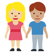 👩🏼‍🤝‍👨🏽 Emoji Mann und Frau halten Hände: mittelhelle Hautfarbe, mittlere Hautfarbe Twitter Twemoji 13.0.1.