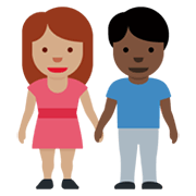 👩🏽‍🤝‍👨🏿 Emoji Mann und Frau halten Hände: mittlere Hautfarbe, dunkle Hautfarbe Twitter Twemoji 13.0.1.
