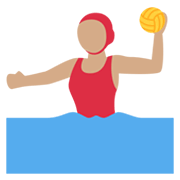 🤽🏽‍♀️ Emoji Mujer Jugando Al Waterpolo: Tono De Piel Medio en Twitter Twemoji 13.0.1.