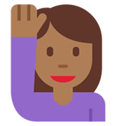 🙋🏾‍♀️ Emoji Frau mit erhobenem Arm: mitteldunkle Hautfarbe Twitter Twemoji 13.0.1.