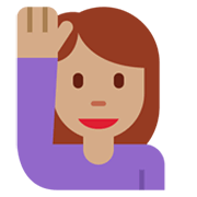 🙋🏽‍♀️ Emoji Frau mit erhobenem Arm: mittlere Hautfarbe Twitter Twemoji 13.0.1.