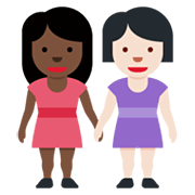 👩🏿‍🤝‍👩🏻 Emoji Mujeres De La Mano: Tono De Piel Oscuro Y Tono De Piel Claro en Twitter Twemoji 13.0.1.