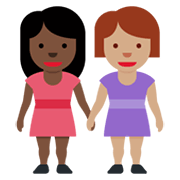 Émoji 👩🏿‍🤝‍👩🏽 Deux Femmes Se Tenant La Main : Peau Foncée Et Peau Légèrement Mate sur Twitter Twemoji 13.0.1.