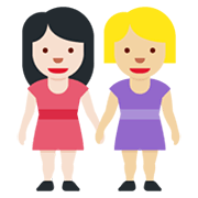 👩🏻‍🤝‍👩🏼 Emoji händchenhaltende Frauen: helle Hautfarbe, mittelhelle Hautfarbe Twitter Twemoji 13.0.1.