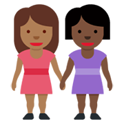 👩🏾‍🤝‍👩🏿 Emoji Mujeres De La Mano: Tono De Piel Oscuro Medio, Tono De Piel Oscuro en Twitter Twemoji 13.0.1.