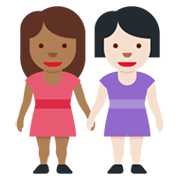👩🏾‍🤝‍👩🏻 Emoji Mujeres De La Mano: Tono De Piel Oscuro Medio Y Tono De Piel Claro en Twitter Twemoji 13.0.1.