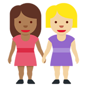 👩🏾‍🤝‍👩🏼 Emoji Mujeres De La Mano: Tono De Piel Oscuro Medio Y Tono De Piel Claro Medio en Twitter Twemoji 13.0.1.