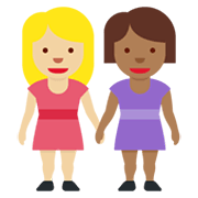👩🏼‍🤝‍👩🏾 Emoji Mujeres De La Mano: Tono De Piel Claro Medio, Tono De Piel Oscuro Medio en Twitter Twemoji 13.0.1.