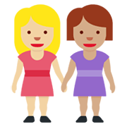 👩🏼‍🤝‍👩🏽 Emoji Mujeres De La Mano: Tono De Piel Claro Medio, Tono De Piel Medio en Twitter Twemoji 13.0.1.