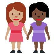 Émoji 👩🏽‍🤝‍👩🏿 Deux Femmes Se Tenant La Main : Peau Légèrement Mate Et Peau Foncée sur Twitter Twemoji 13.0.1.
